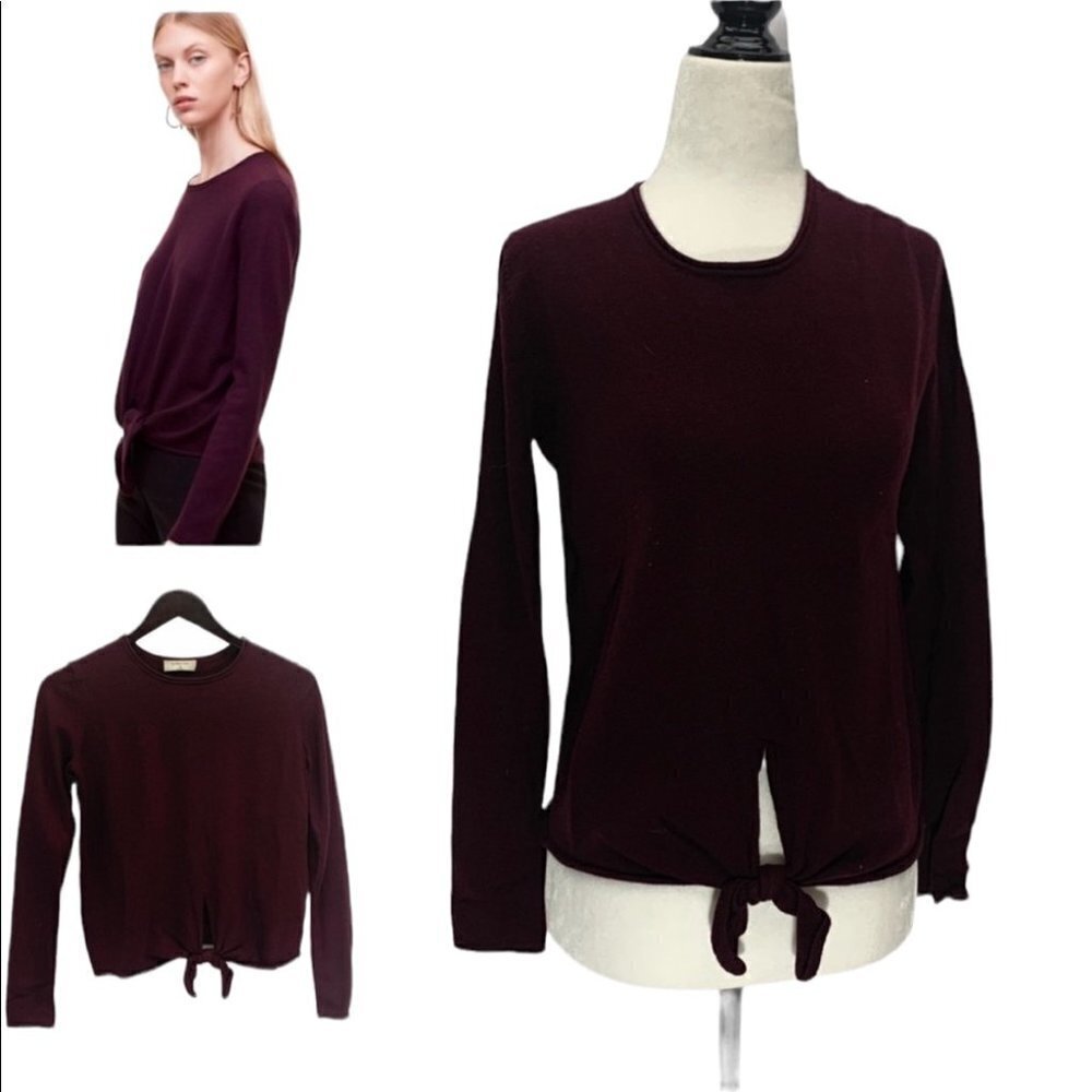 ARITZIA  Babaton Cardamon Burgundy Merino Wool Tie Front Size XS